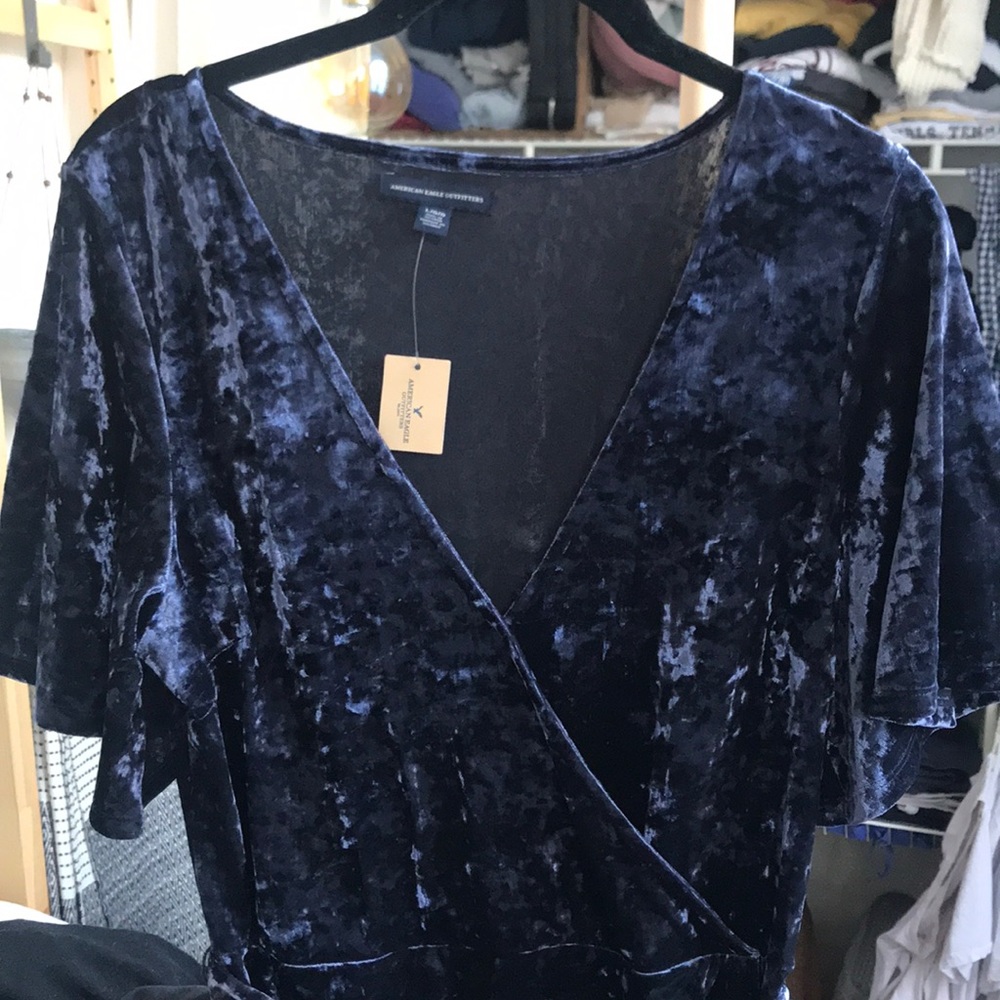 American Eagle Size L Blue/Navy  Velvet tie Dress